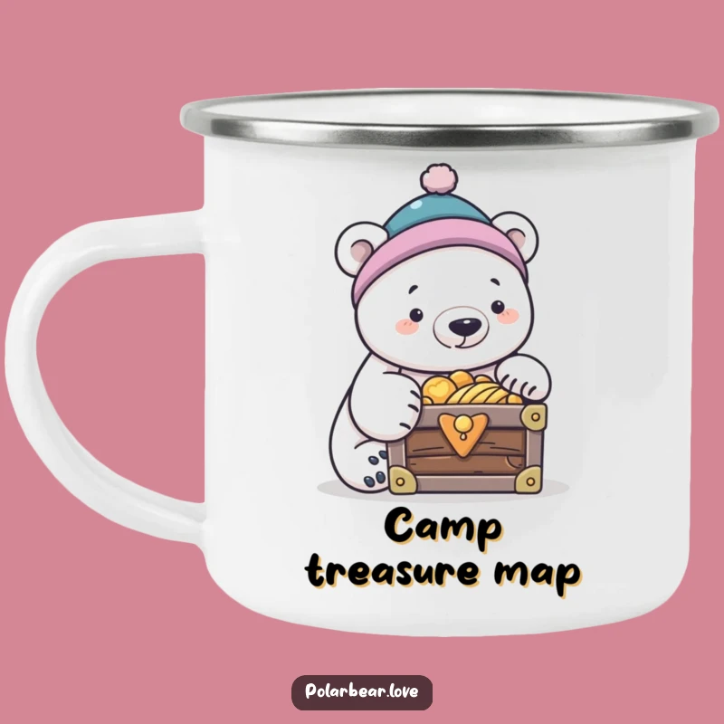 Funny Polar Bear Treasure Camping Mug: Curious Explorer Outdoor Gift