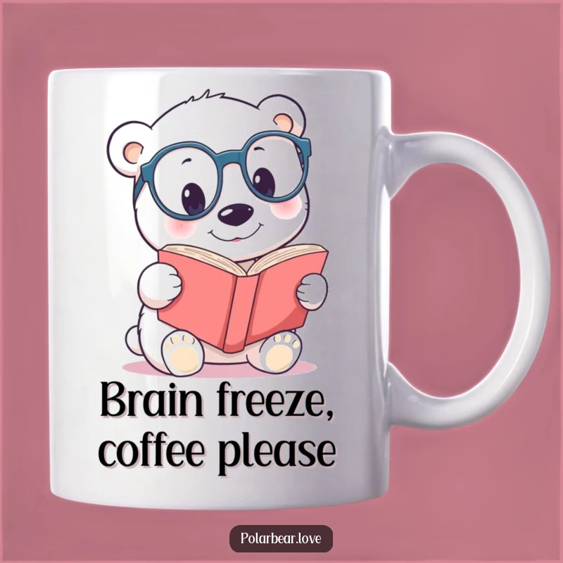 Funny Polar Bear Spectacles Mug: Curious Bear Reading, Hilarious Intellectual Gift!