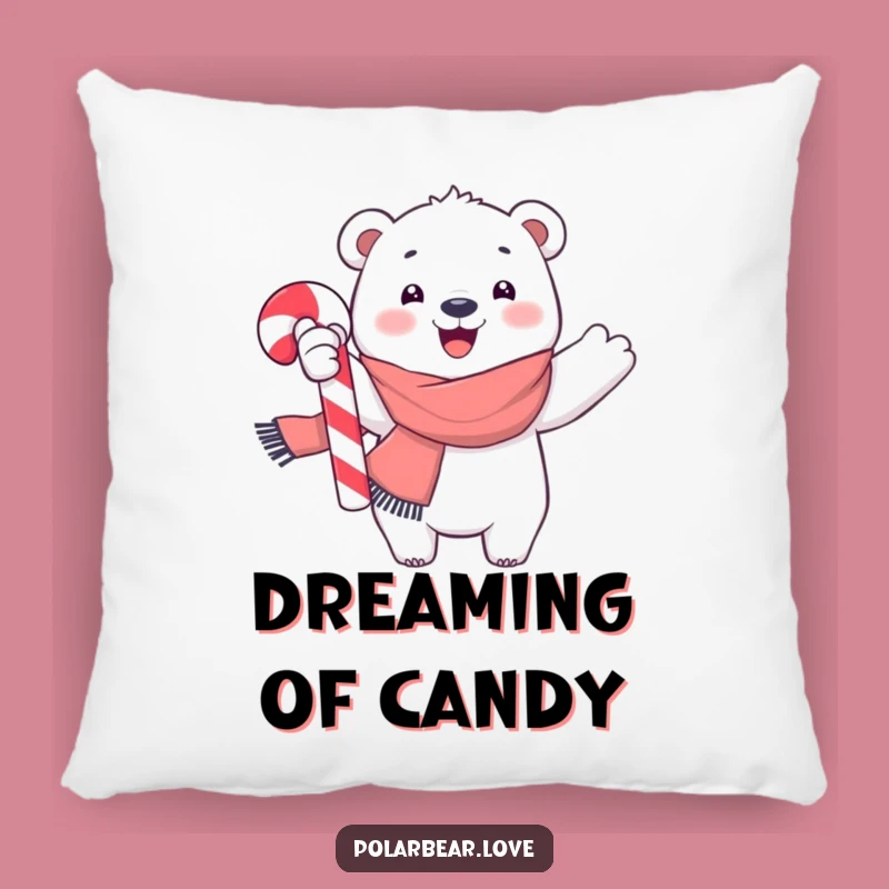 Funny Polar Bear Candy Cane Pillow: Cozy Joyful Accent Gift