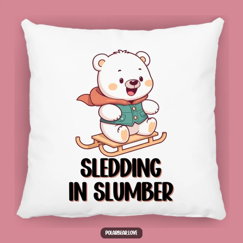 Funny Polar Bear Sledding Pillow: Cozy Comfort with Winter Thrills