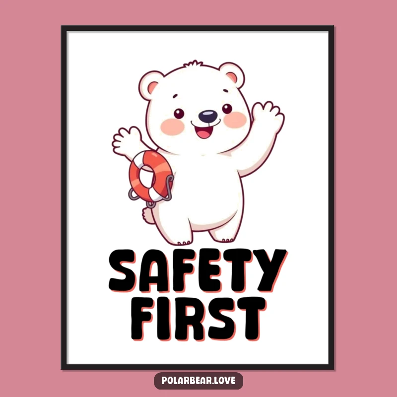 Funny Polar Bear Digital Art: Cheerful Waving Printable Gift