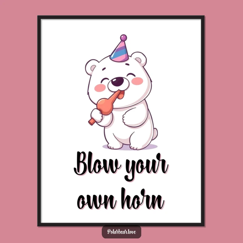 Funny Polar Bear Party Blower Digital Art: Cheerful Gusto, Instant Funny Gift!