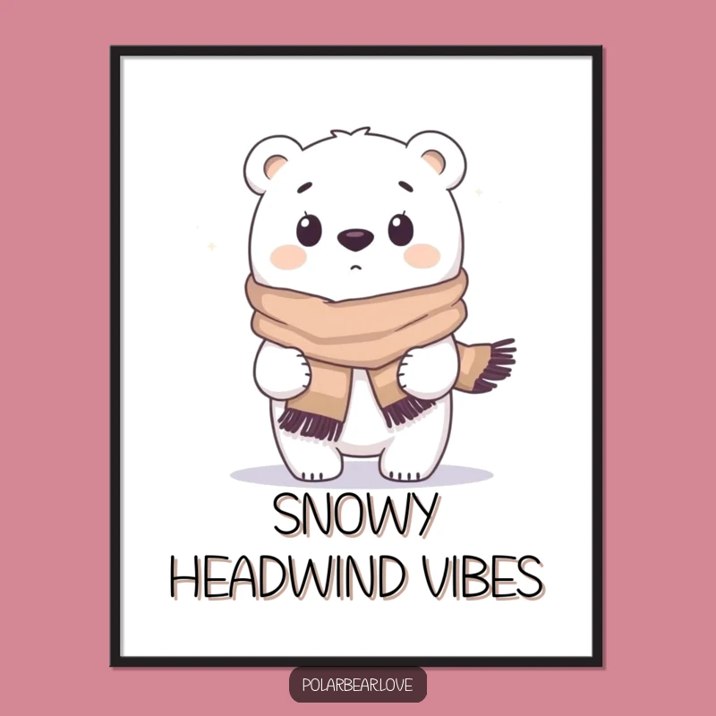 Funny Polar Bear Digital Art: Hilarious Windblown Scarf Print for Your Space