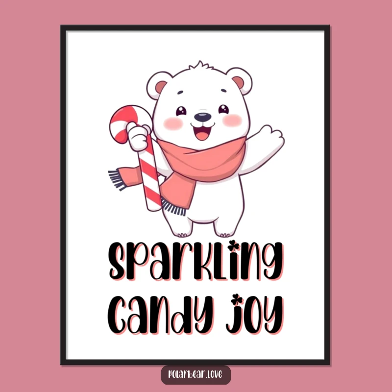 Funny Polar Bear Candy Cane Digital Art: Instant Joyful Decor Gift