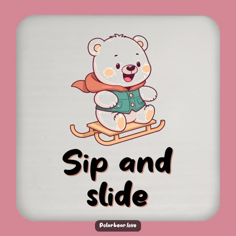 Funny Polar Bear Sledding Coaster: Protect Surfaces with Winter Charm