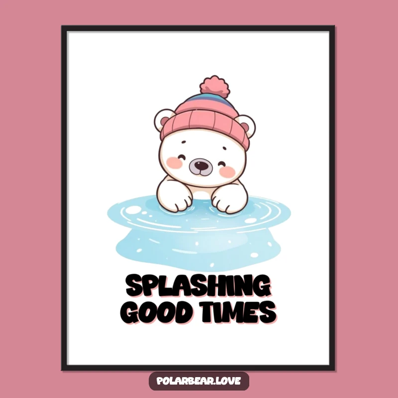 Funny Polar Bear Beanie Poster: Silly Pool Dip Wall Art Gift
