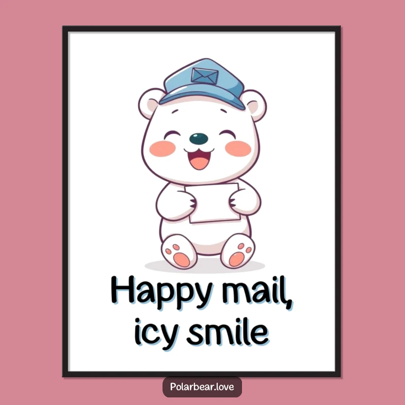 Funny Polar Bear Mail Carrier Poster: Joyful Art for Walls, Hilarious Decor Gift!