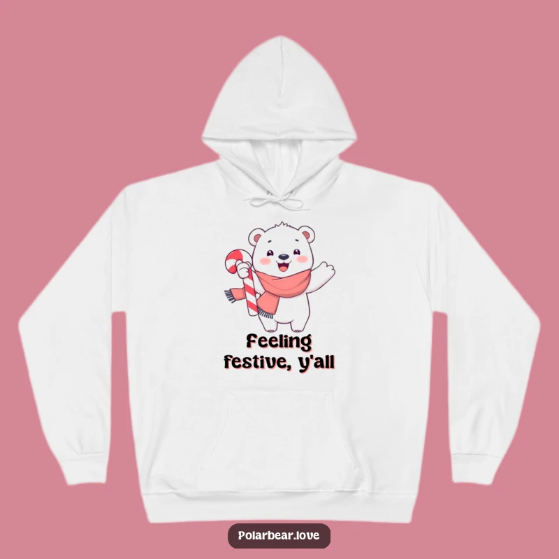 Funny Polar Bear Holiday Hoodie: Cozy Candy Cane Warmth Gift