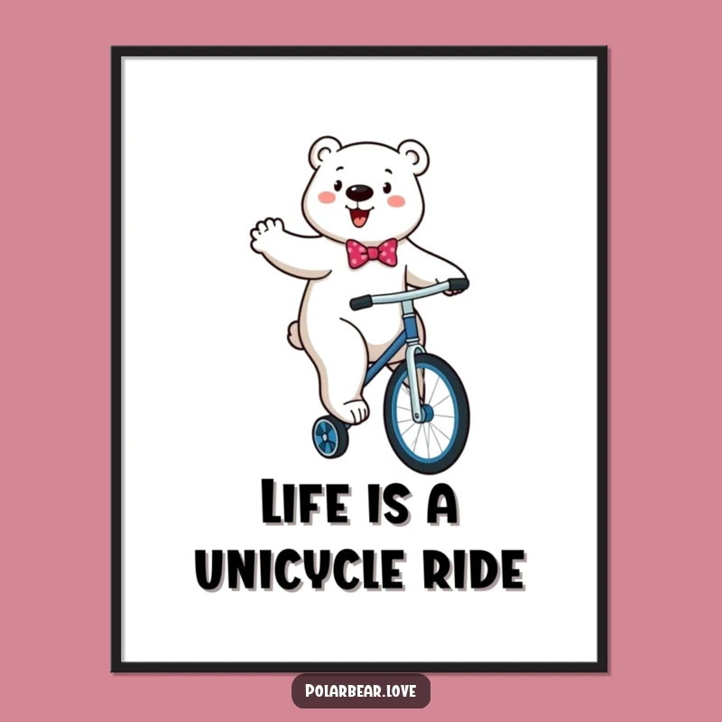 Funny Free Printable Wall Art: Polar Bear Unicycling, Quirky Downloadable Decor