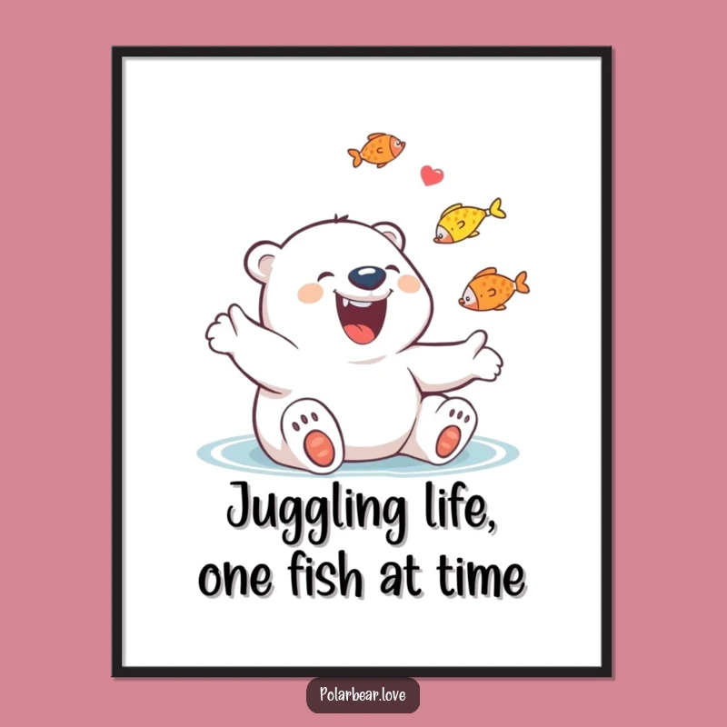 Funny Free Printable Wall Art: Polar Bear Juggling Fish, Quirky Downloadable Decor