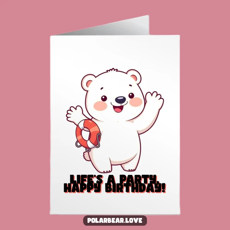 Free Printable Bday Card: Happy Polar Bear Wave, Funny Downloadable Gift for a Safe & Joyful Day