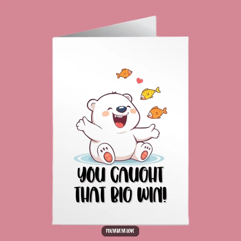 Free Printable Congrats Card: Polar Bear Juggles Fish, Funny Downloadable Gift