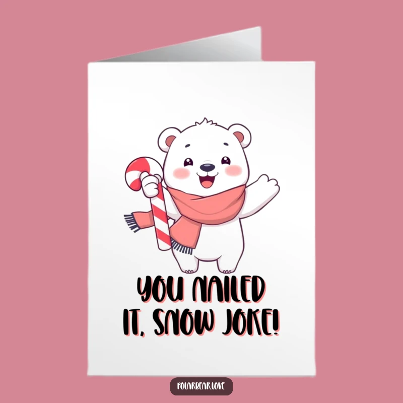 Free Printable Congrats Card: Polar Bear Waving Candy Cane Funny Downloadable Gift