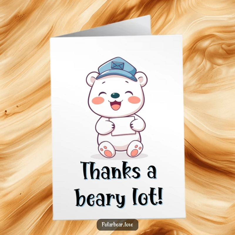 Funny Free Printable Thank You Card: A joyful polar bear mail carrier delivering letters and spreading thanks.