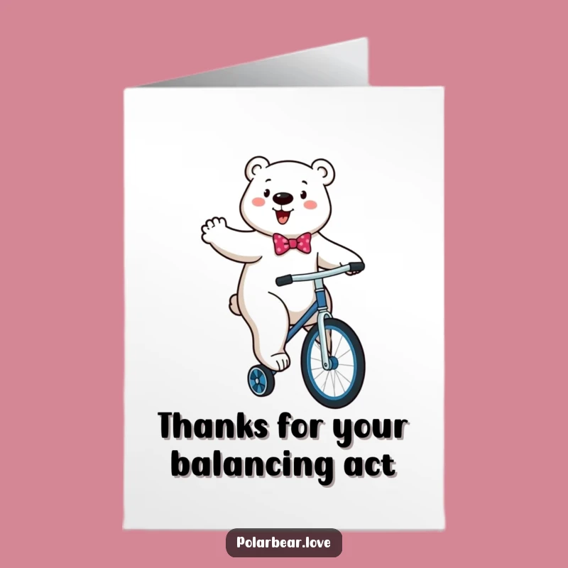 Free Printable Thank You Card: Polar Bear Unicycling, Funny Downloadable Gift