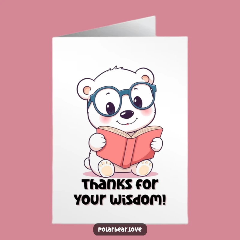 Free Printable Funny Polar Bear Bookworm Thank You Card - Print Easily