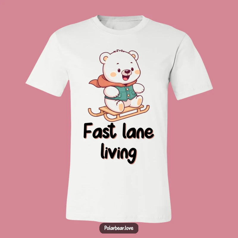 Funny Polar Bear Sledding T-Shirt: Delighted Winter Adventure Apparel