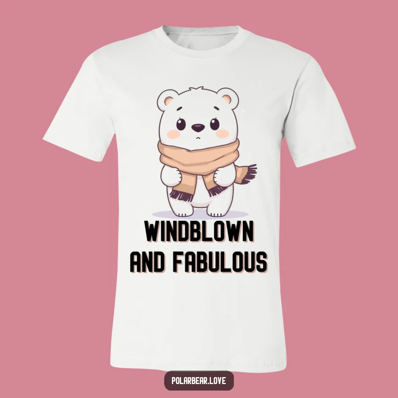 Funny Windblown Polar Bear T-Shirt: Hilarious Scarf Fashion for a Chilly Day