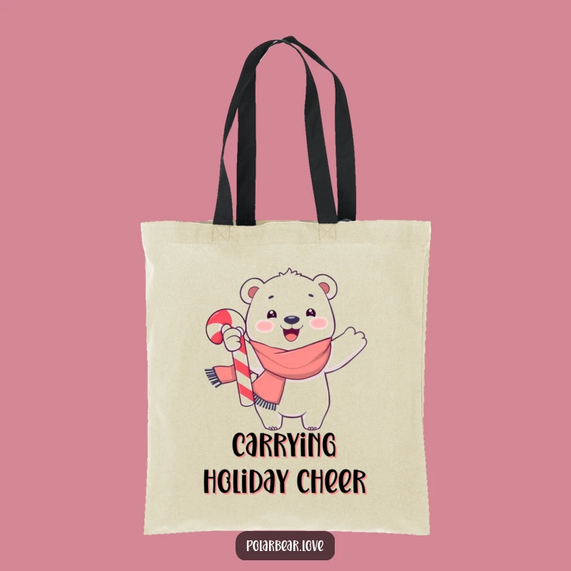 Funny Polar Bear Candy Cane Tote Bag: Joyful Shopping Companion Gift