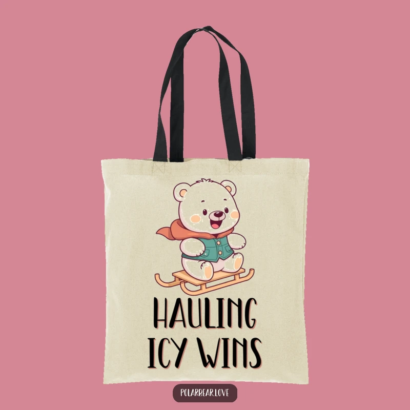 Funny Polar Bear Sledding Tote Bag: Carry Your Adventures with Joy